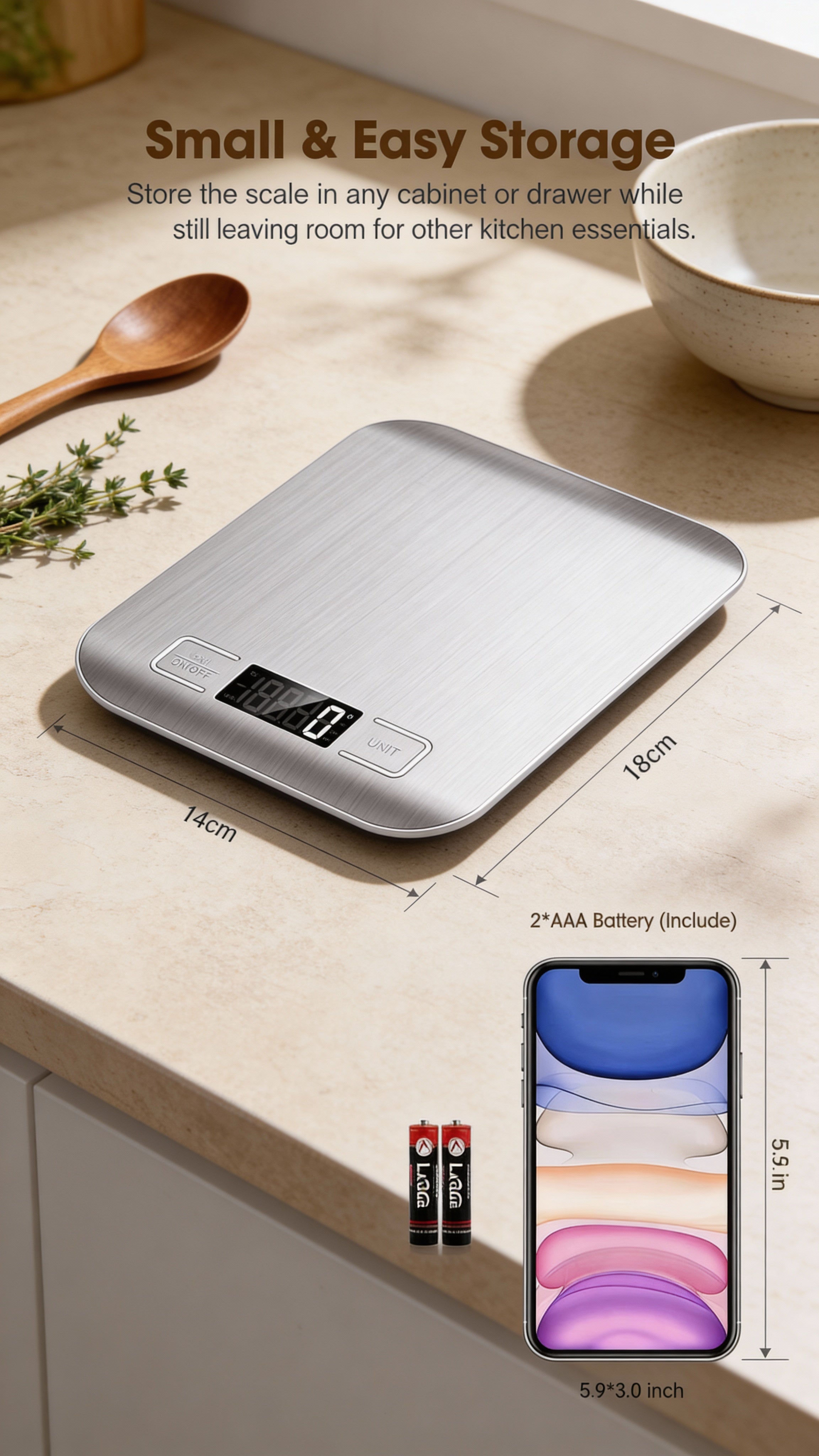 WeightSense Pro™ – Digital Tare Kitchen Scale
