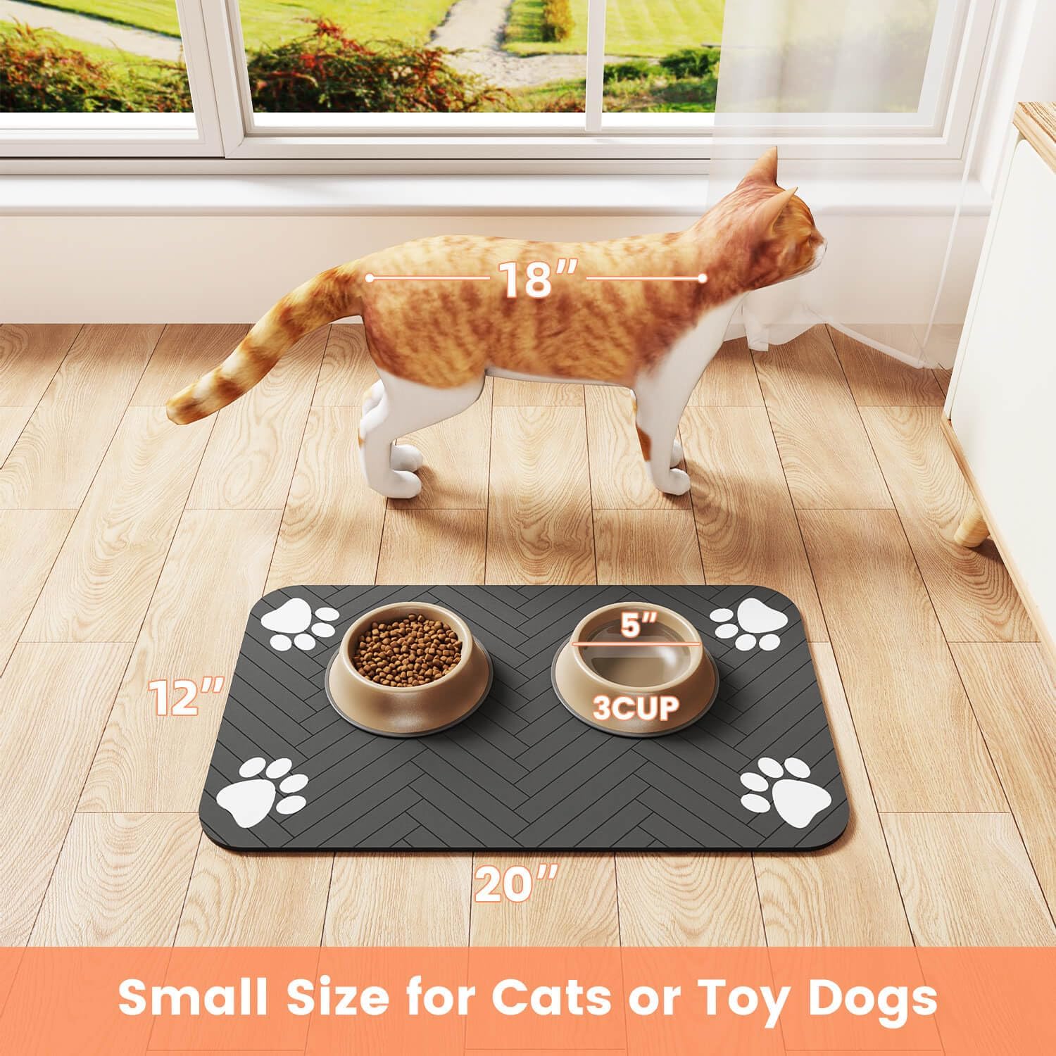 Premium Absorbent Pet Feeding Mat - Waterproof Rubber Backing for Dogs and Cats (20"x12", Striped Dark Gray)