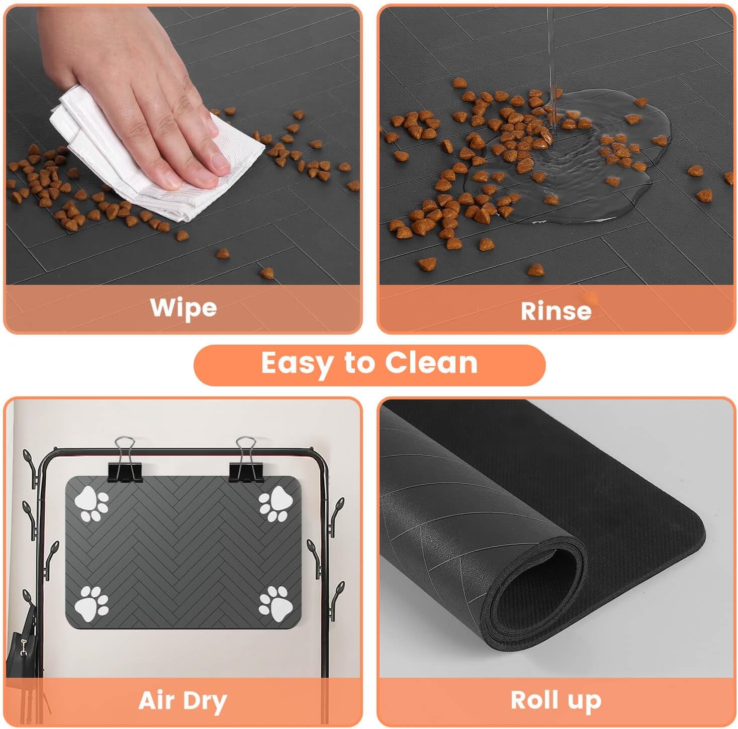 Premium Absorbent Pet Feeding Mat - Waterproof Rubber Backing for Dogs and Cats (20"x12", Striped Dark Gray)