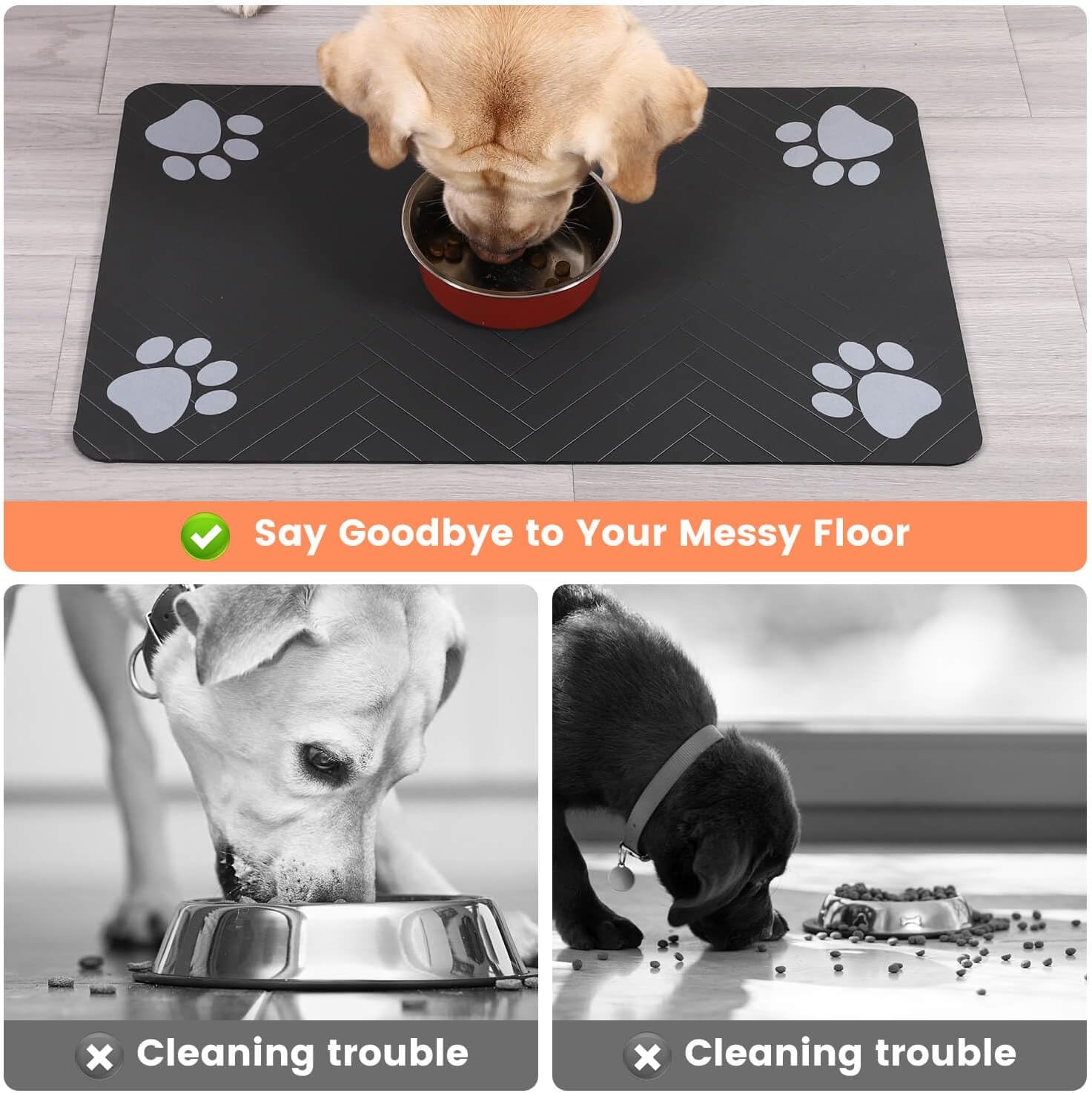 Premium Absorbent Pet Feeding Mat - Waterproof Rubber Backing for Dogs and Cats (20"x12", Striped Dark Gray)