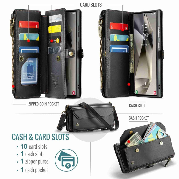 For Samsung Galaxy S24 Ultra 5G CaseMe C36 Card Slots Zipper Wallet RFID Anti-theft Leather Phone Case(Black)