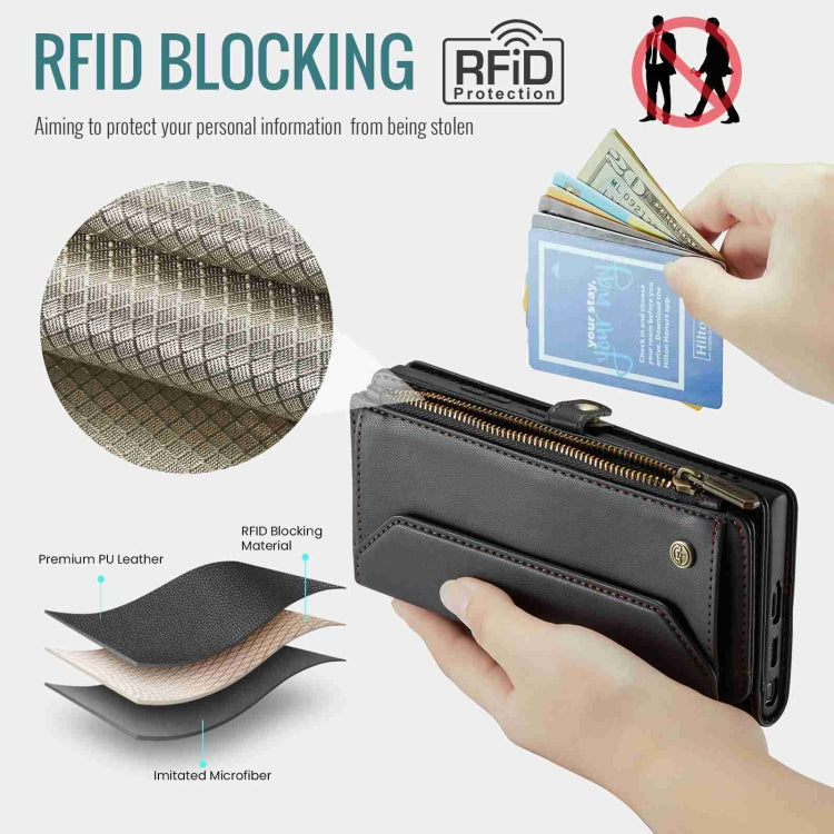 For Samsung Galaxy S24 Ultra 5G CaseMe C36 Card Slots Zipper Wallet RFID Anti-theft Leather Phone Case(Black)