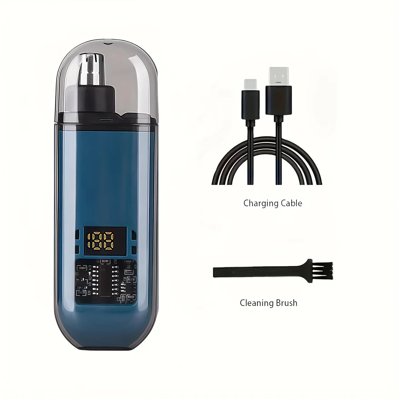 USB Rechargeable Nose Ear Hair Trimmer - 150mAh Fast Charge, Digital Display, Precision Blade, Compact Design