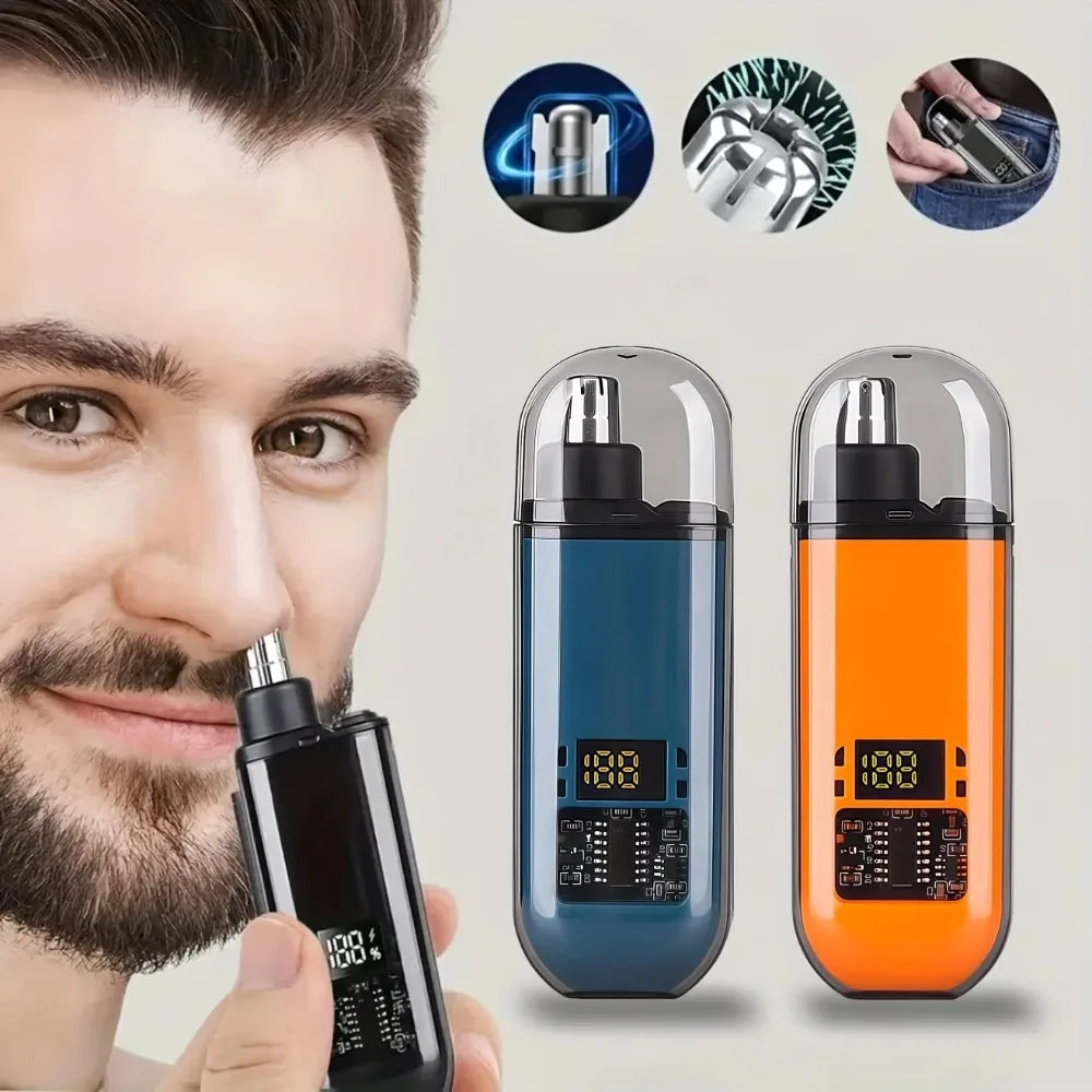 USB Rechargeable Nose Ear Hair Trimmer - 150mAh Fast Charge, Digital Display, Precision Blade, Compact Design