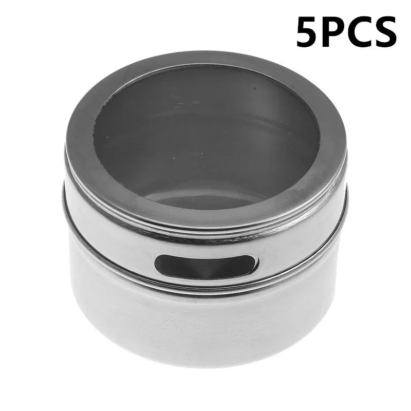 Magnetic Spice Jar Set Stainless Steel Spice Tins Spice Storage Container Pepper Seasoning Sprays Tools with Spice Label